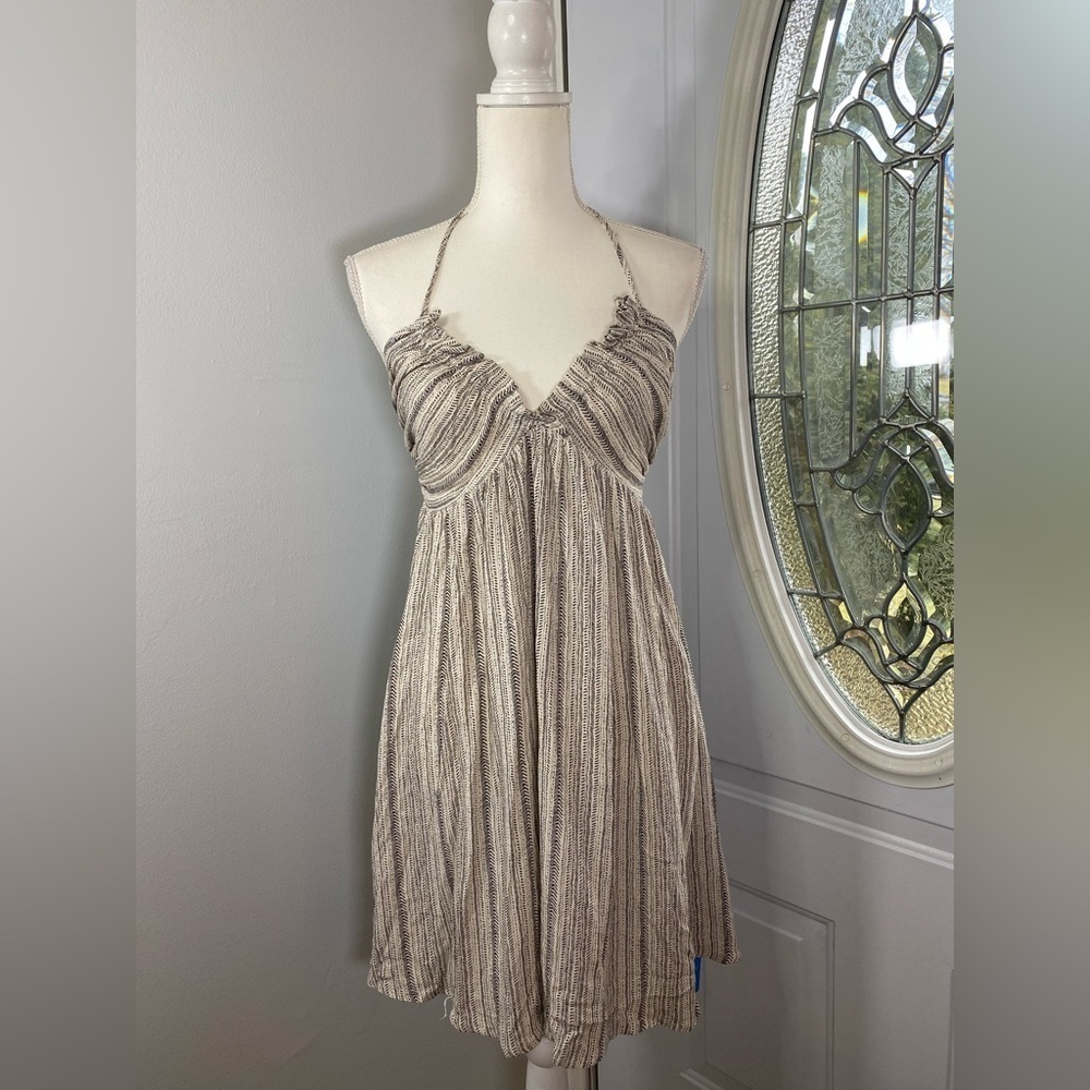 Cupshe Brown & Cream Striped Ruffle Halter Cover up Dress Size Small